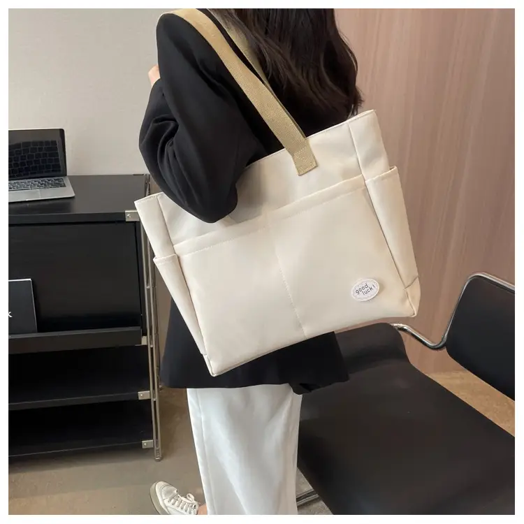 Women's Canvas Shoulder Bag Large Capacity Beige — feature 12