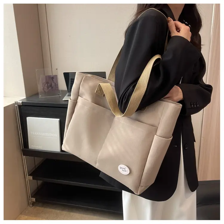 Women's Canvas Shoulder Bag Large Capacity Beige — feature 14