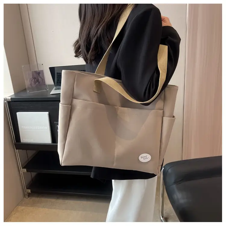 Women's Canvas Shoulder Bag Large Capacity Beige — feature 15