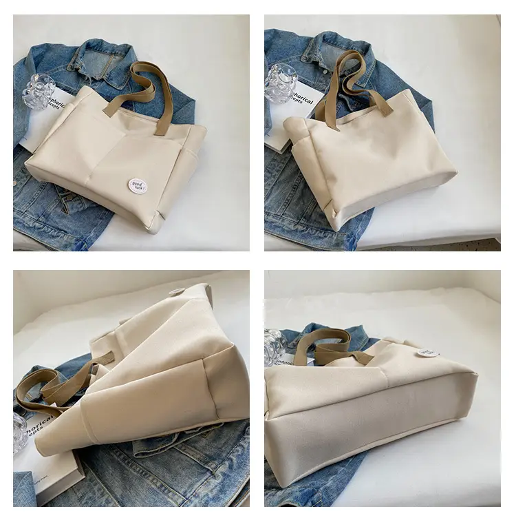 Women's Canvas Shoulder Bag Large Capacity Beige — feature 6