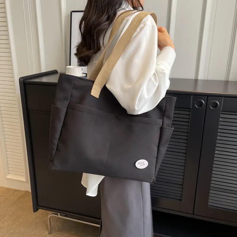 Women's Canvas Shoulder Bag Large Capacity Beige - Image 3