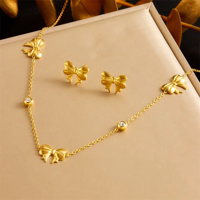 Japanese & Korean Style Gold Plated Bow Jewelry Set
