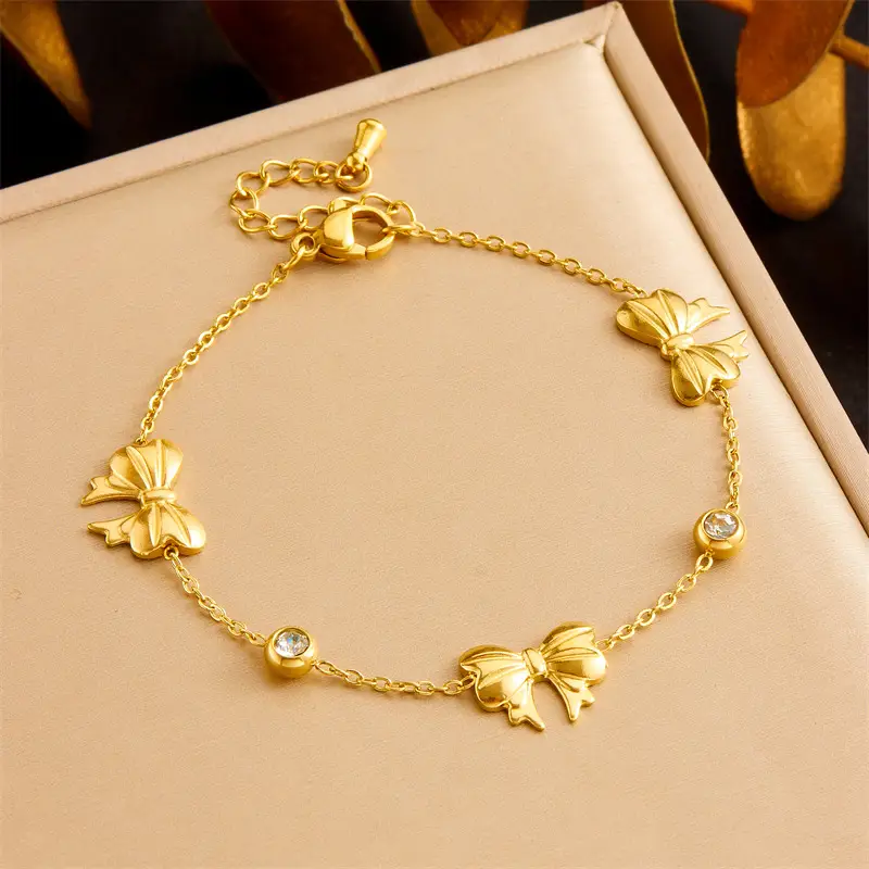Japanese & Korean Style Gold Plated Bow Jewelry Set