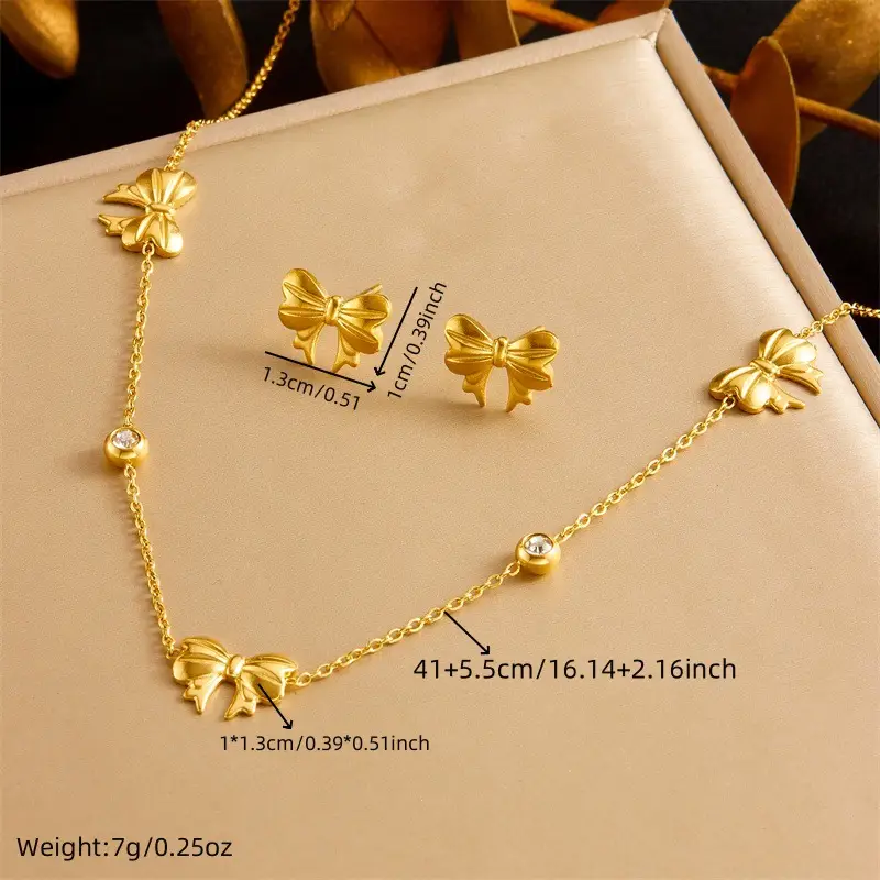 Japanese & Korean Style Gold Plated Bow Jewelry Set