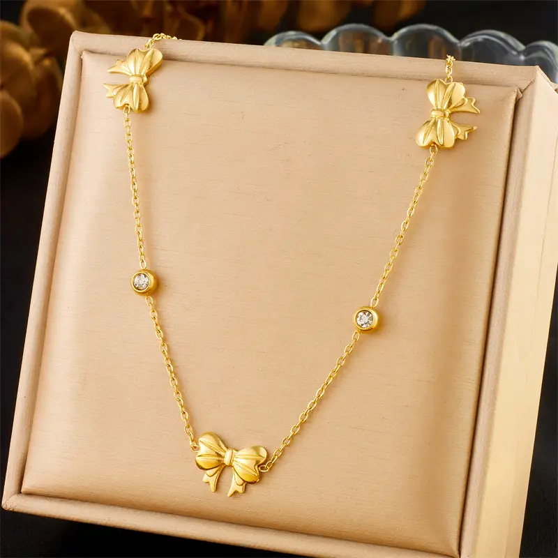Japanese & Korean Style Gold Plated Bow Jewelry Set — feature 4