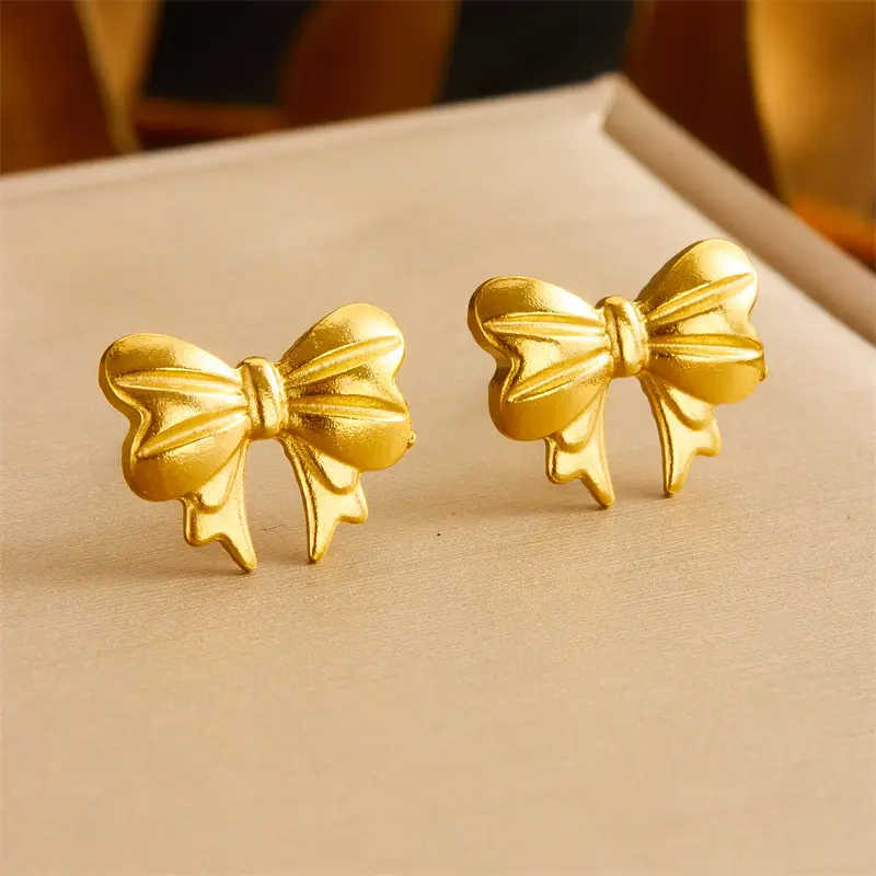 Japanese & Korean Style Gold Plated Bow Jewelry Set — feature 5