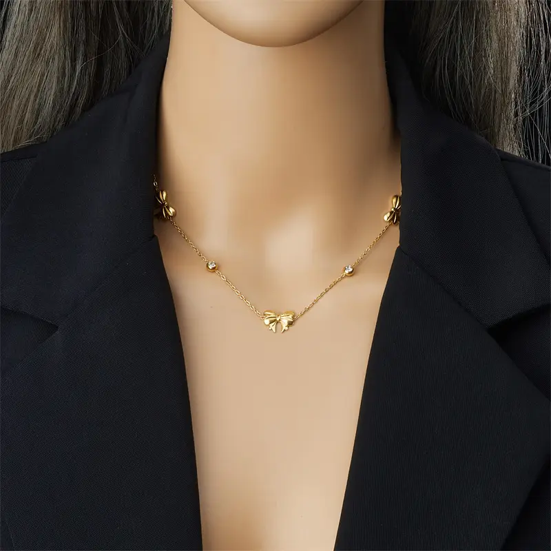 Japanese & Korean Style Gold Plated Bow Jewelry Set — feature 7