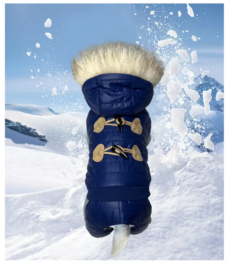 Dark Blue Quilted Dog Coat with Buckle & Four-Leg Design — feature 43
