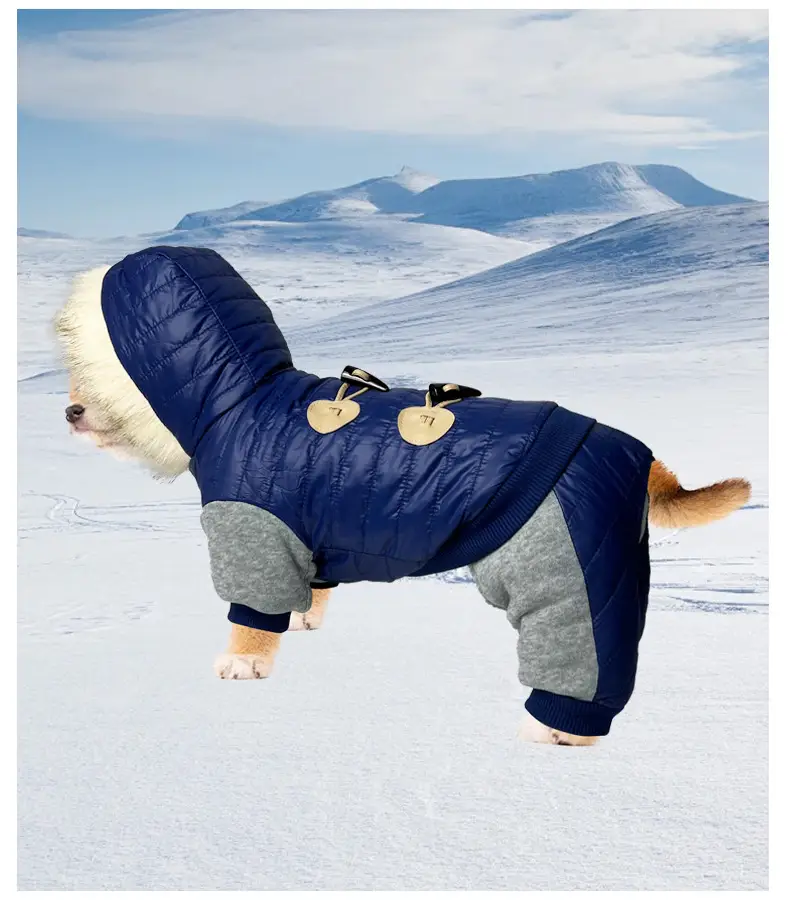 Dark Blue Quilted Dog Coat with Buckle & Four-Leg Design — feature 44