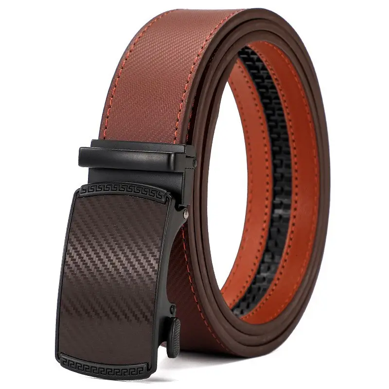 Men's Brown Leather Belt with Black Buckle - Image 5