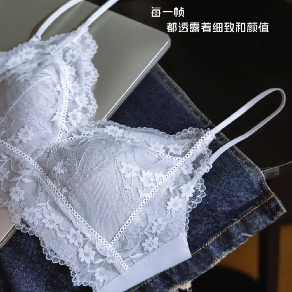 Lace Triangle Cup Bra White Black Pink French Style - Image 14