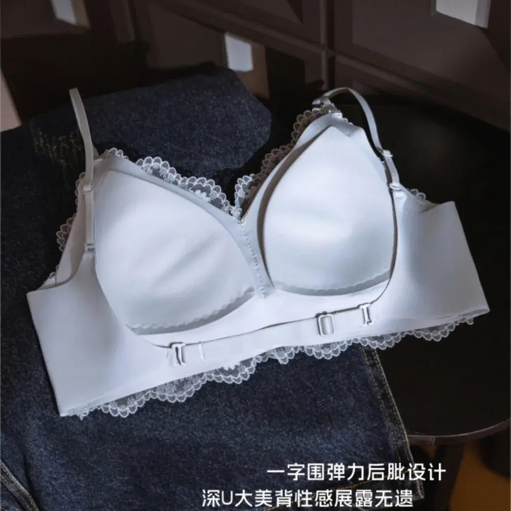 Lace Triangle Cup Bra White Black Pink French Style - Image 15