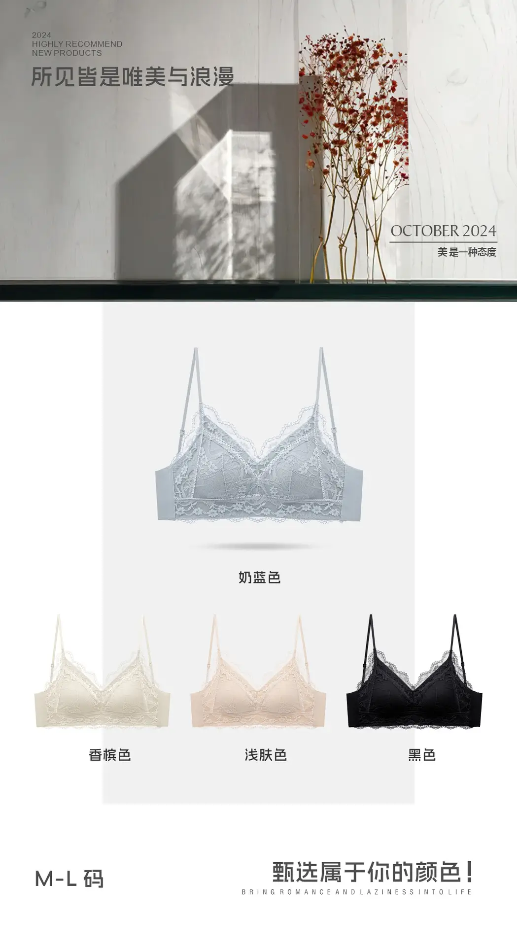 Lace Triangle Cup Bra White Black Pink French Style — feature 3