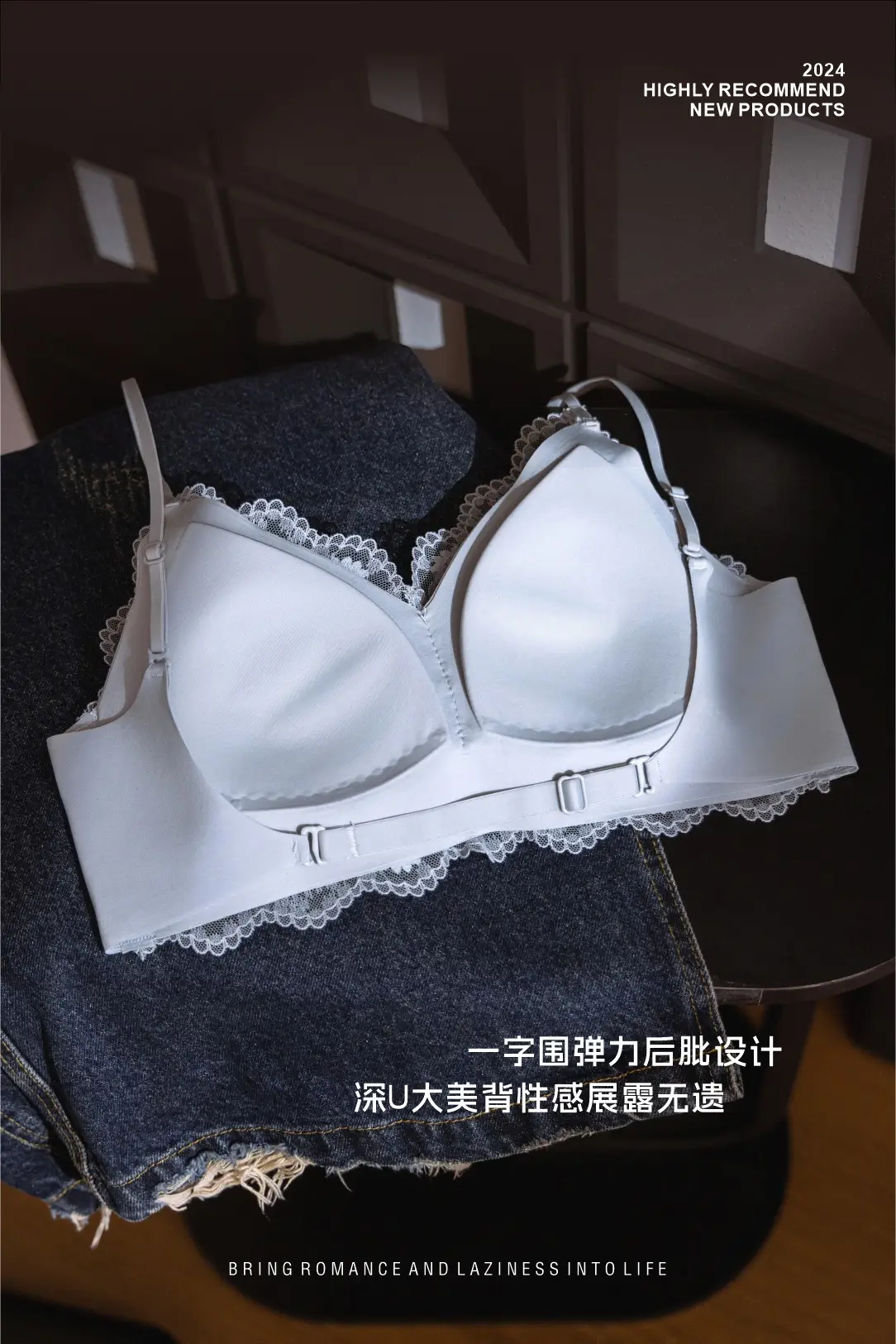 Lace Triangle Cup Bra White Black Pink French Style — feature 6