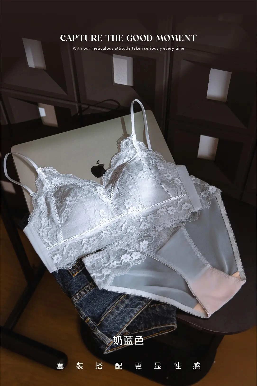Lace Triangle Cup Bra White Black Pink French Style — feature 8