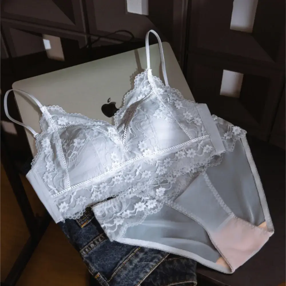Lace Triangle Cup Bra White Black Pink French Style - Image 4