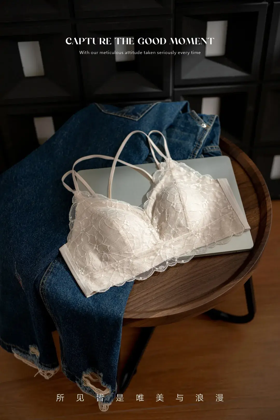 Lace Triangle Cup Bra White Black Pink French Style - Image 9