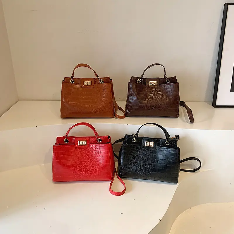 Brown Croc Leather Shoulder Bag for Women - Image 6