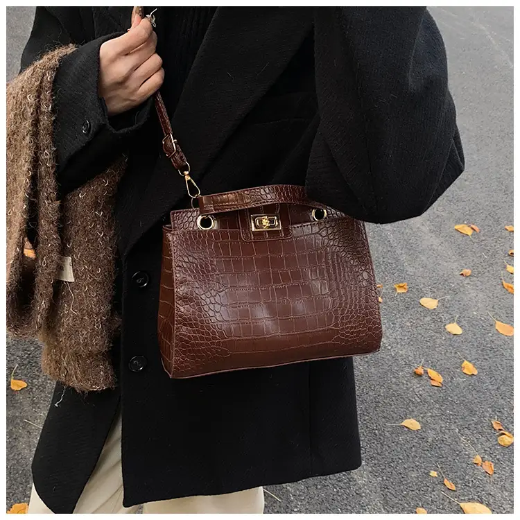 Brown Croc Leather Shoulder Bag for Women — feature 18