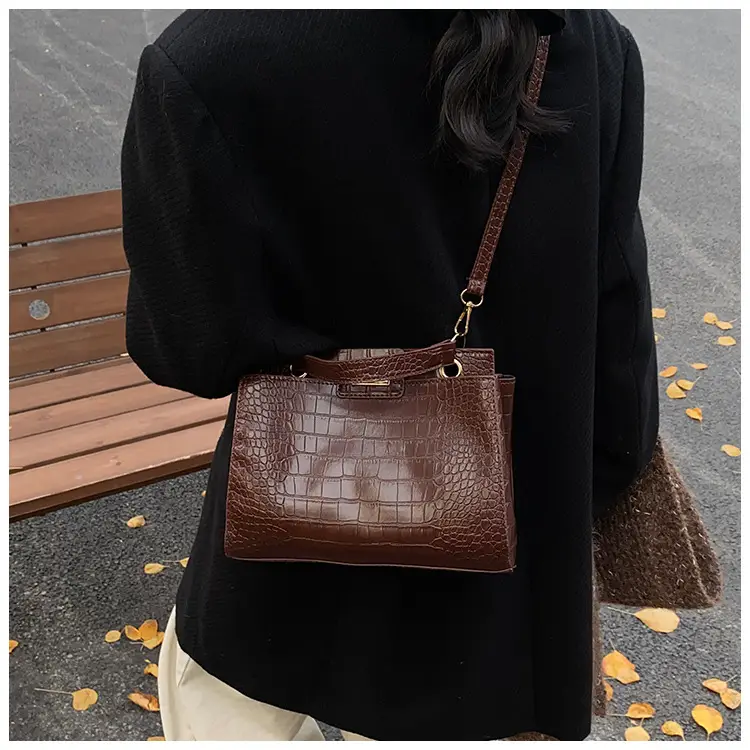 Brown Croc Leather Shoulder Bag for Women — feature 19