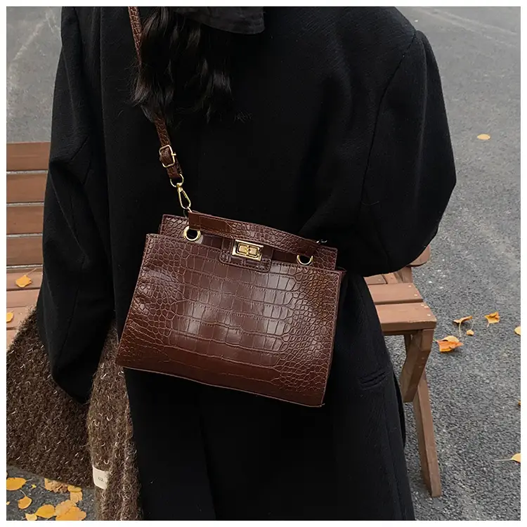 Brown Croc Leather Shoulder Bag for Women — feature 20