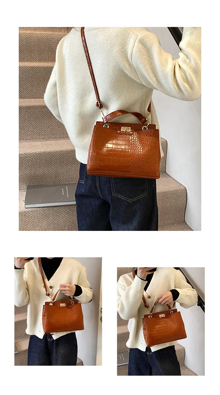 Brown Croc Leather Shoulder Bag for Women — feature 23