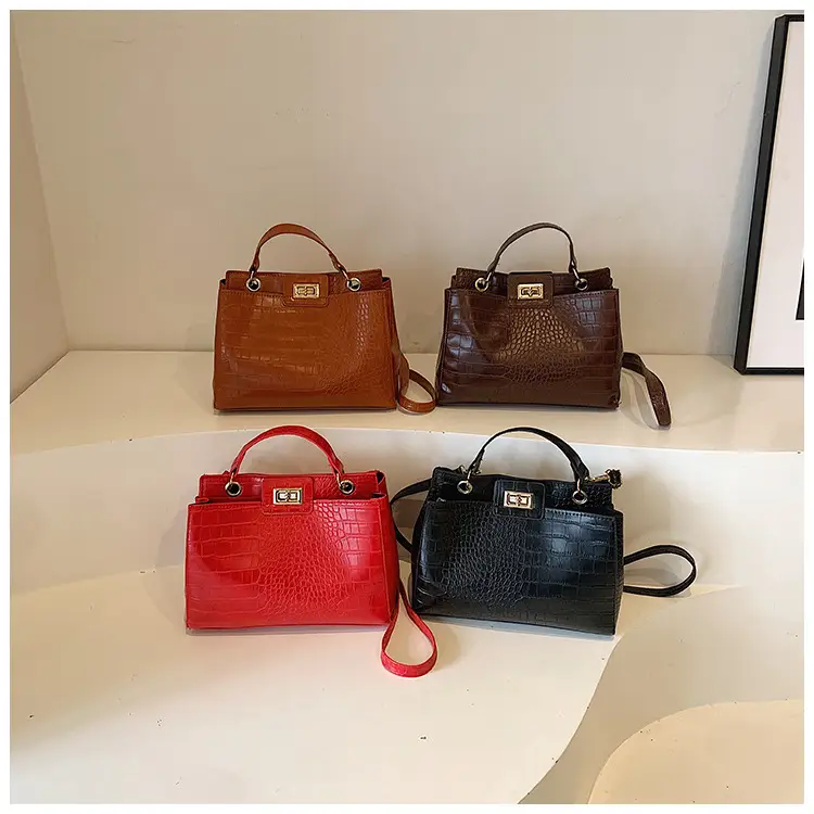Brown Croc Leather Shoulder Bag for Women — feature 24