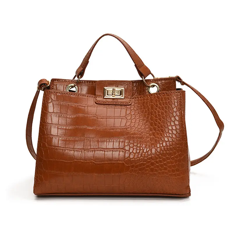 Brown Croc Leather Shoulder Bag for Women - Image 3