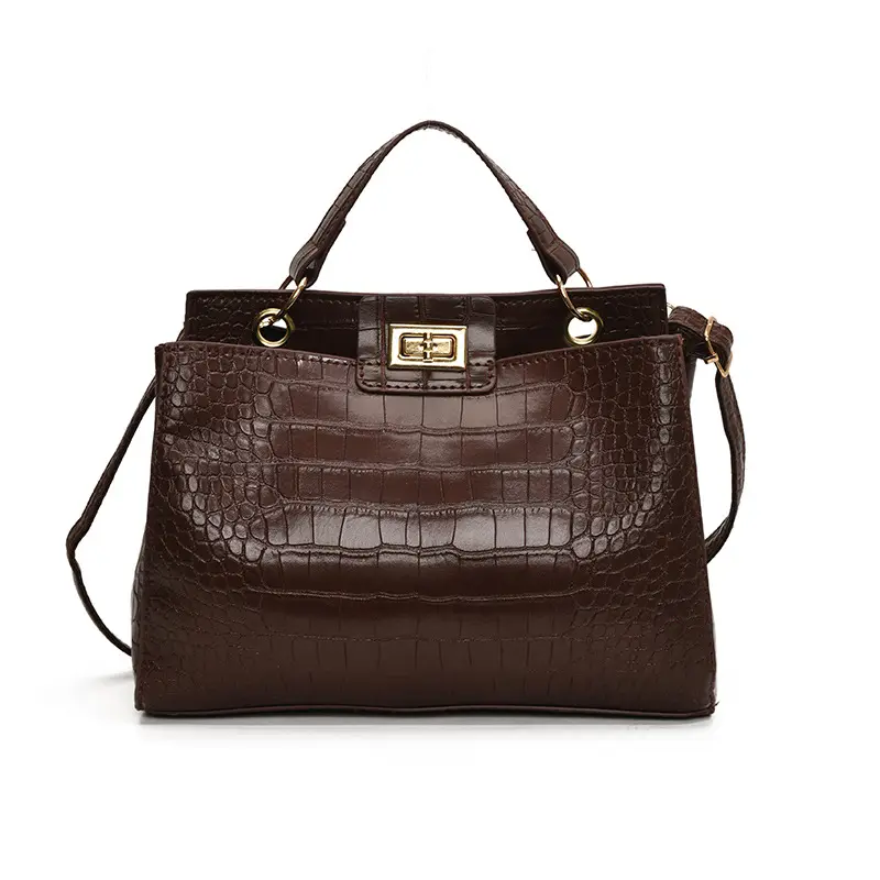 Brown Croc Leather Shoulder Bag for Women - Image 4