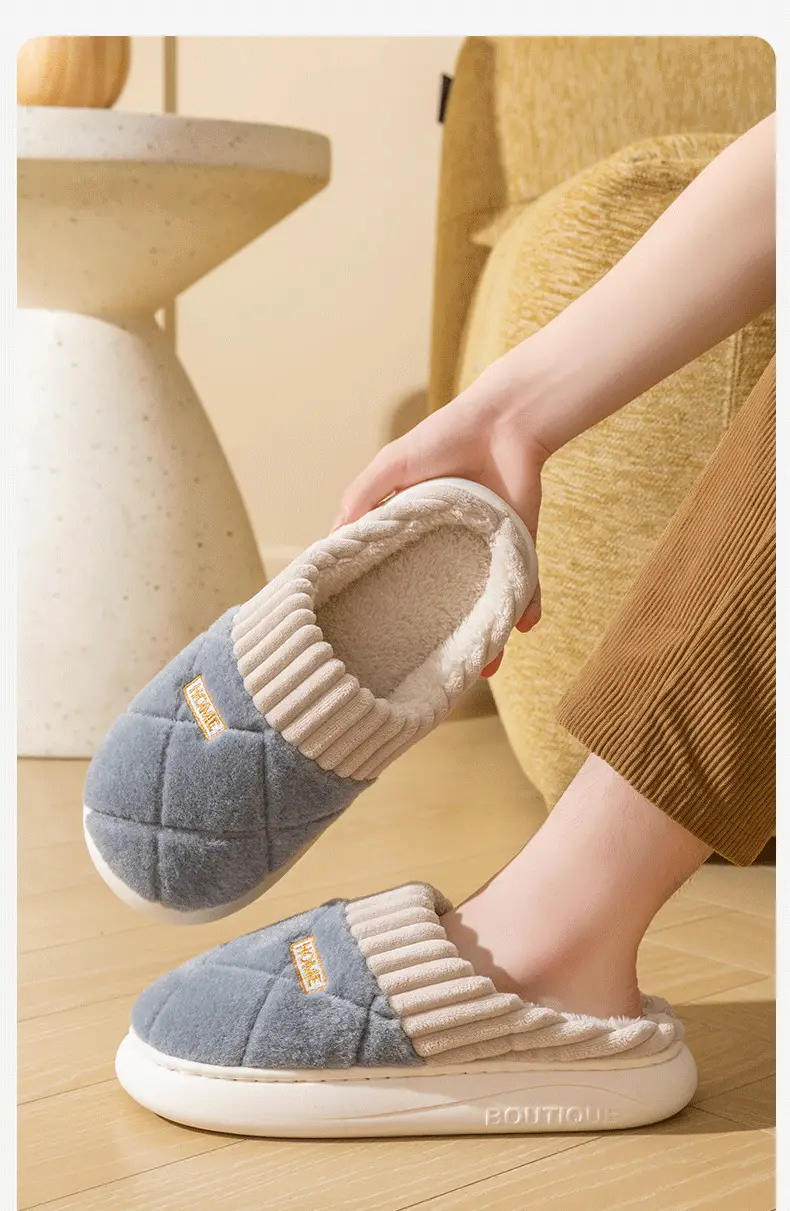 New fleece-lined thickened cotton slippers ladies autumn and winter home warm non-slip couple floor wool slippers wear wholesale — feature 11