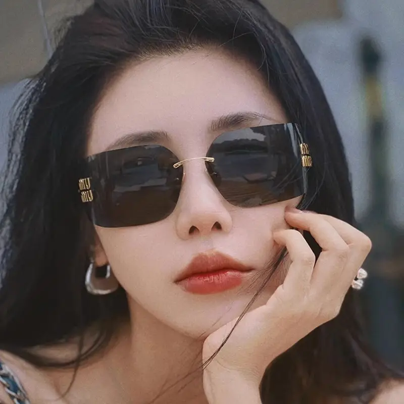 Women's Purple Frameless Sunglasses with Gold Metal Details - Image 10
