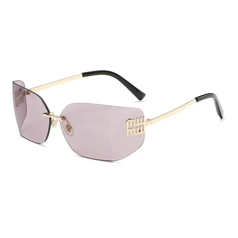Women's Purple Frameless Sunglasses with Gold Metal Details - Image 11