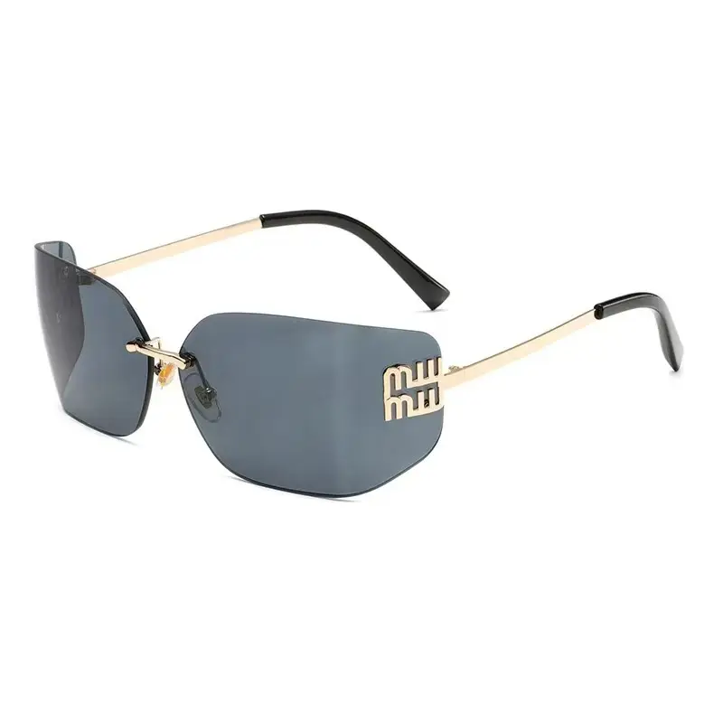 Women's Purple Frameless Sunglasses with Gold Metal Details - Image 12