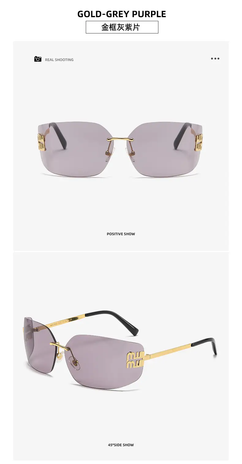 Women's Purple Frameless Sunglasses with Gold Metal Details β feature 13
