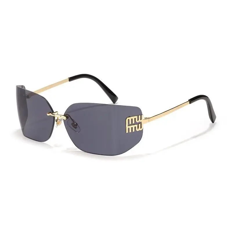 Women's Purple Frameless Sunglasses with Gold Metal Details - Image 1