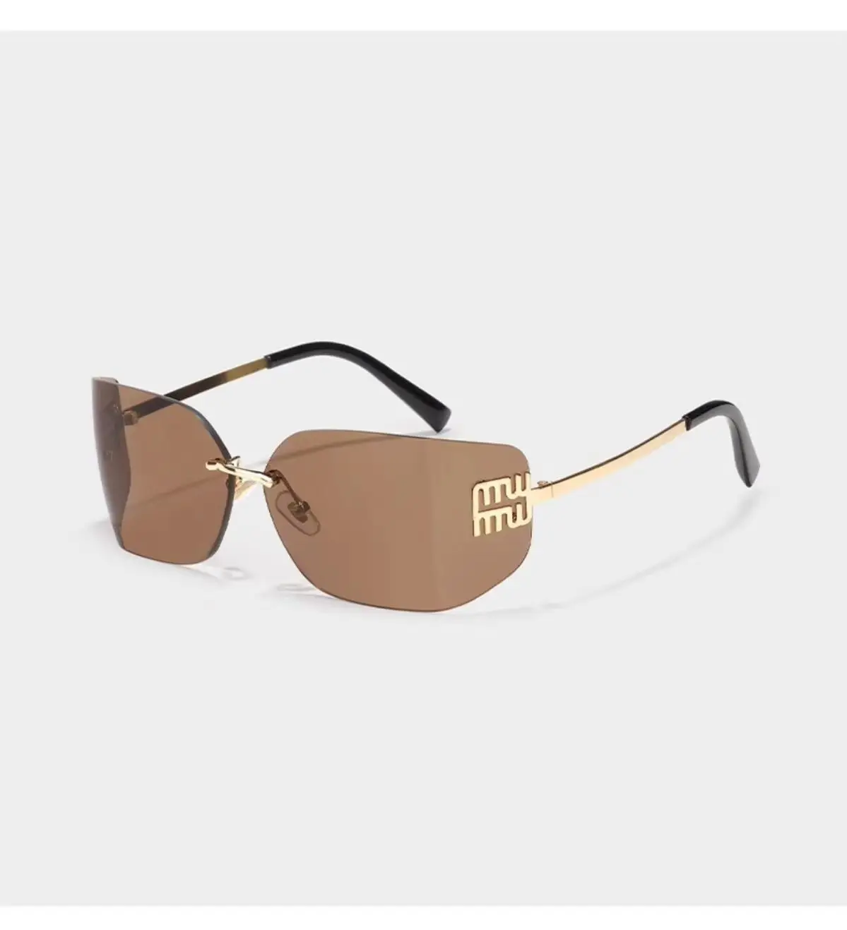 Women's Purple Frameless Sunglasses with Gold Metal Details - Image 2