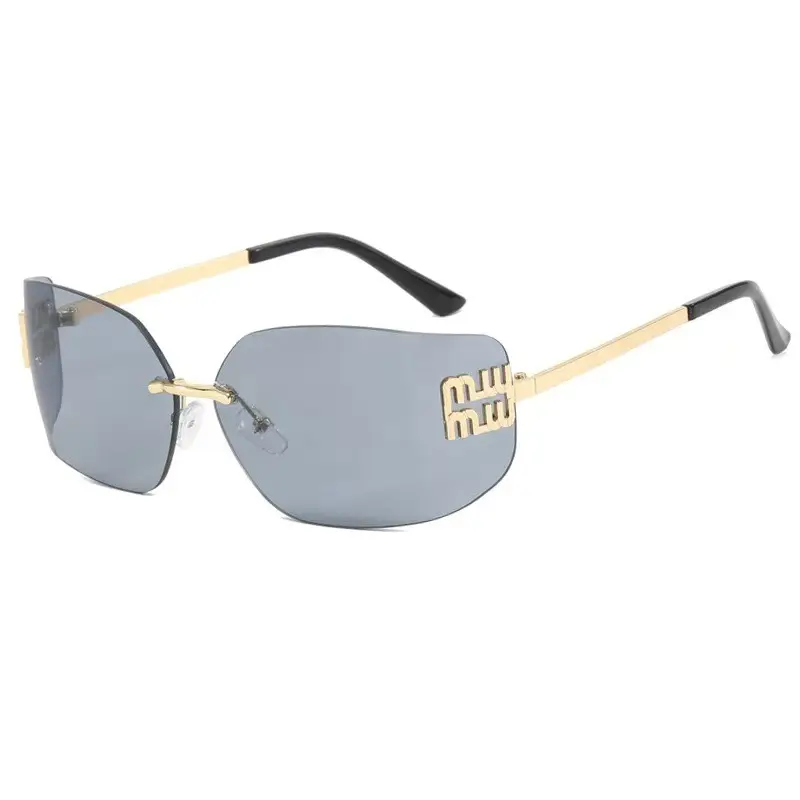 Women's Purple Frameless Sunglasses with Gold Metal Details - Image 4