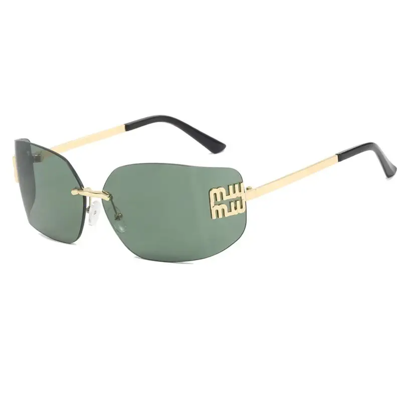 Women's Purple Frameless Sunglasses with Gold Metal Details - Image 5