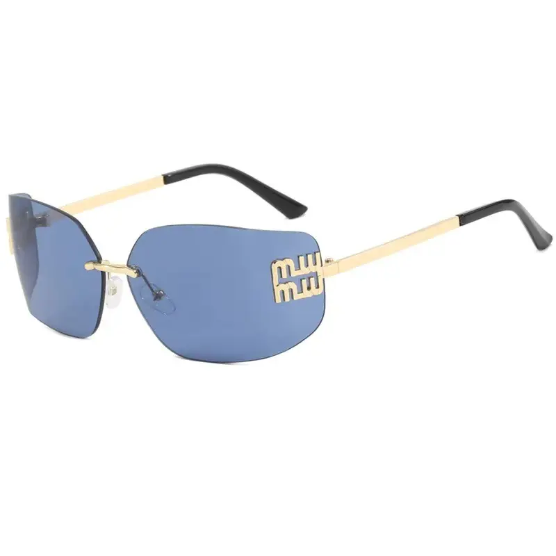 Women's Purple Frameless Sunglasses with Gold Metal Details - Image 6