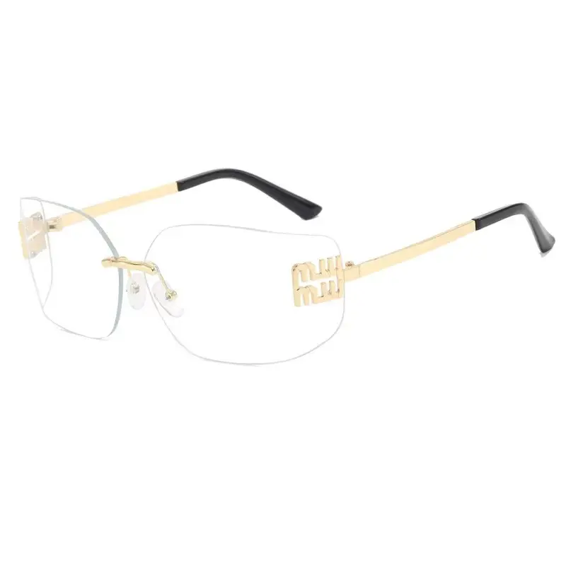 Women's Purple Frameless Sunglasses with Gold Metal Details - Image 7