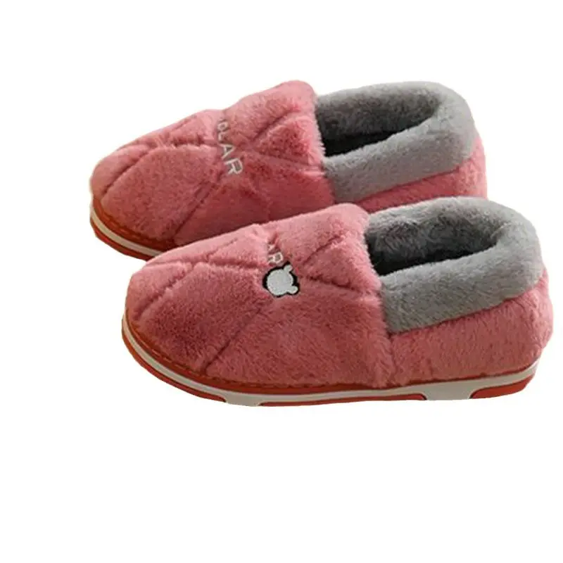 Women's Cotton Slippers for Winter Home Use, Indoor Plush Non-Slip Warm Slippers for Couples, Winter Closed-Back Cotton Shoes, Plush Men's Slippers