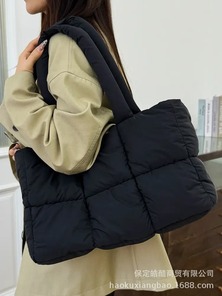 Women Cotton Puffer Shoulder Bag Cream 2024 - Image 12
