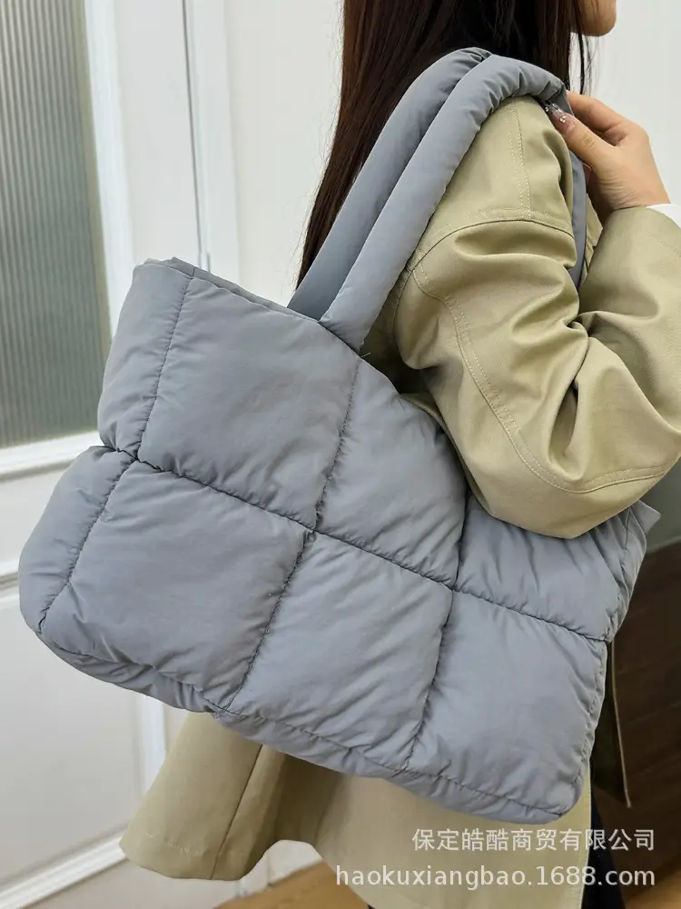 Women Cotton Puffer Shoulder Bag Cream 2024 - Image 13