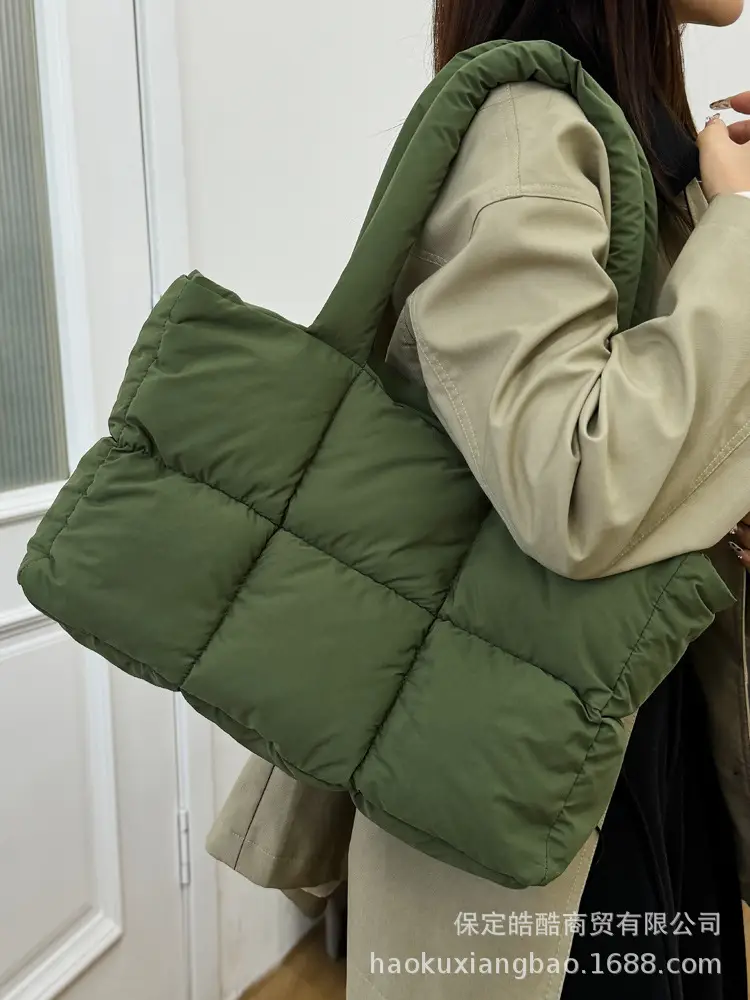 Women Cotton Puffer Shoulder Bag Cream 2024 - Image 14