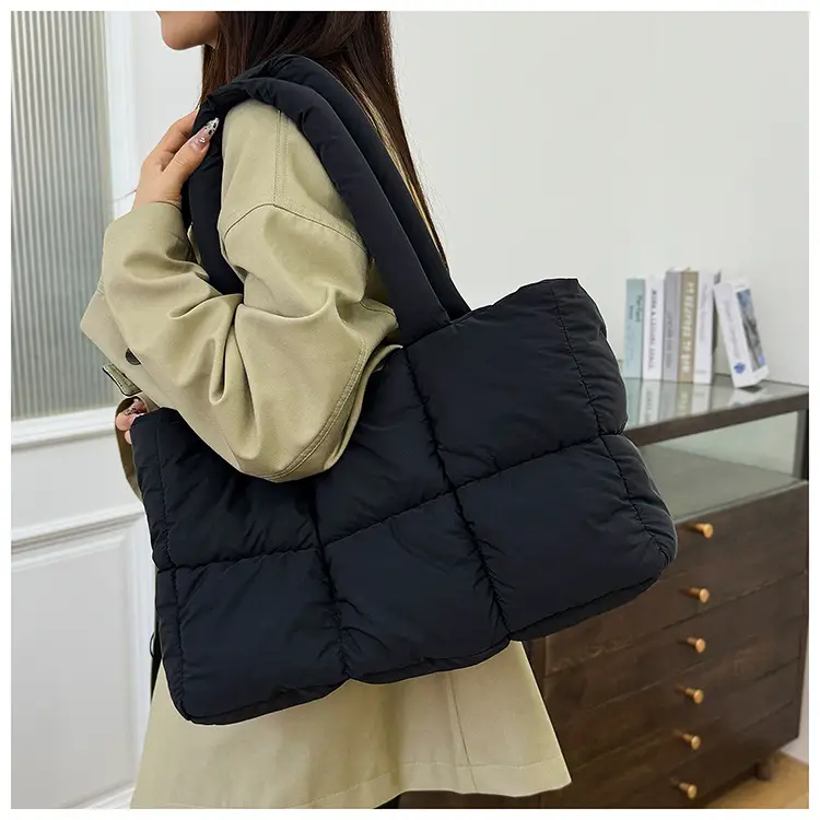 Women Cotton Puffer Shoulder Bag Cream 2024 — feature 11