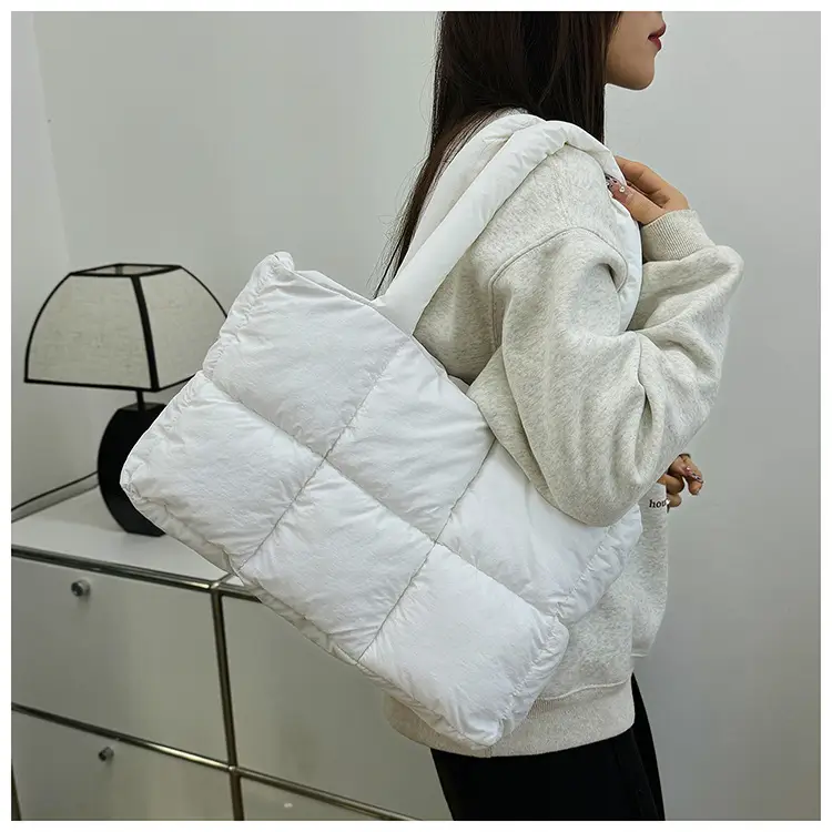 Women Cotton Puffer Shoulder Bag Cream 2024 — feature 16