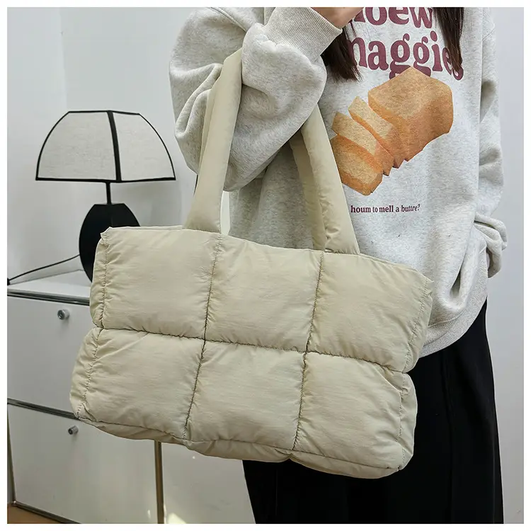 Women Cotton Puffer Shoulder Bag Cream 2024 — feature 17