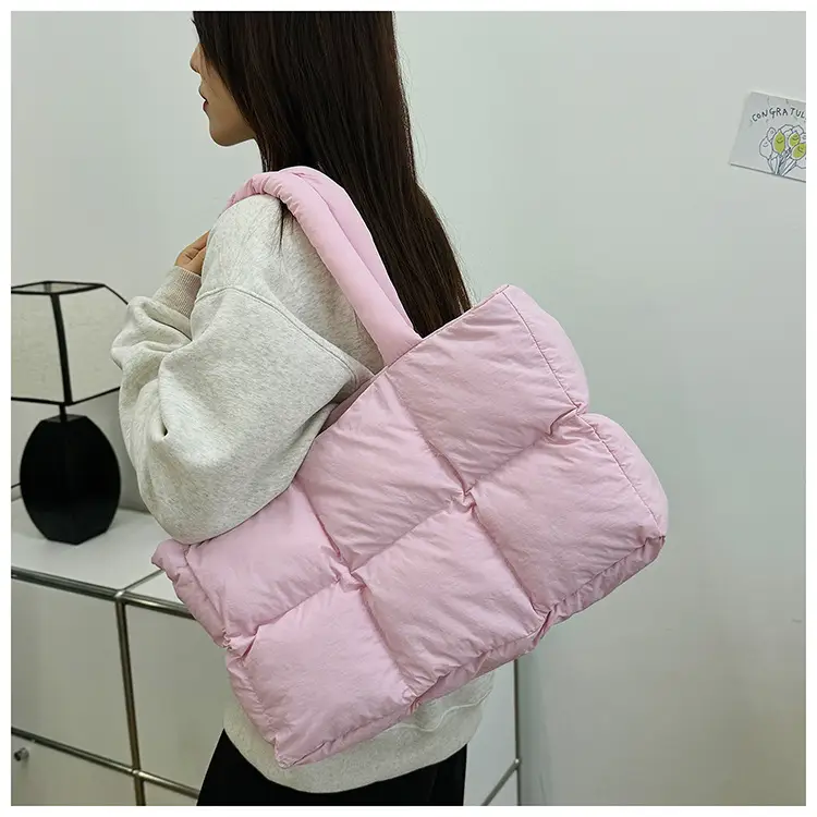 Women Cotton Puffer Shoulder Bag Cream 2024 — feature 19