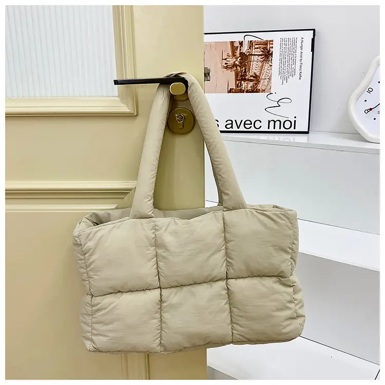 Women Cotton Puffer Shoulder Bag Cream 2024 — feature 26