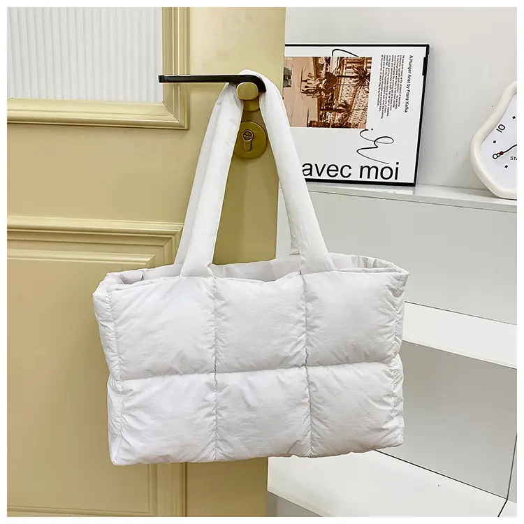 Women Cotton Puffer Shoulder Bag Cream 2024 — feature 28